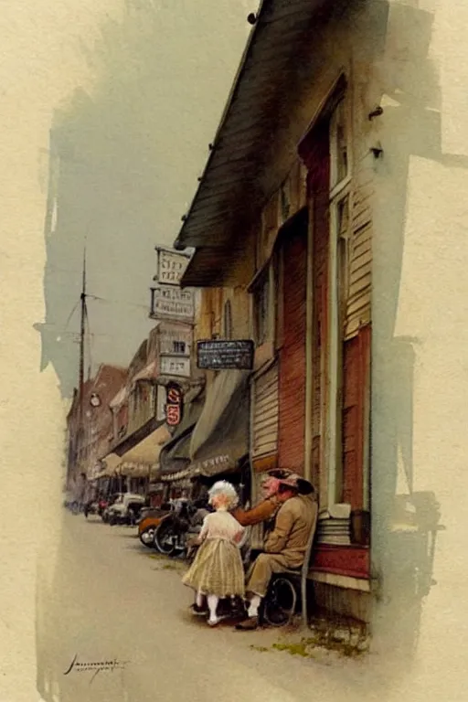 Prompt: (((((1950s small town mainstreet. muted colors.))))) by Jean-Baptiste Monge !!!!!!!!!!!!!!!!!!!!!!!!!!!