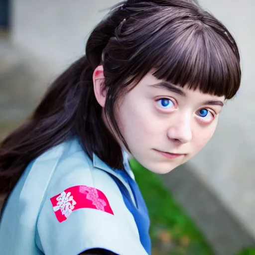 Prompt: portrait of arya stark in sailor japanese girl school uniform, f/3.5, ISO 100