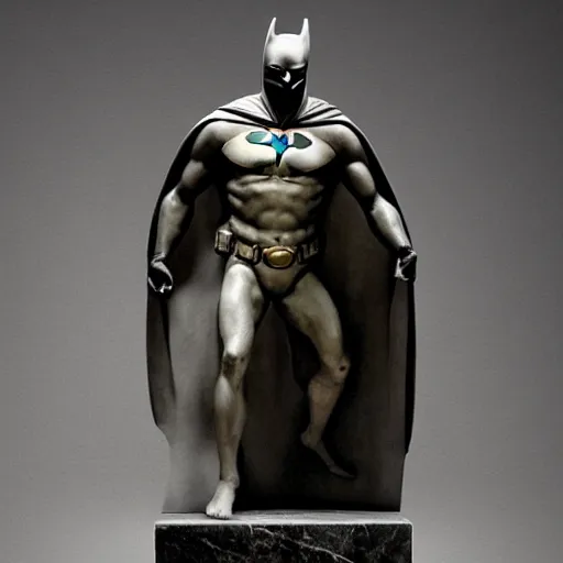 Prompt: greek sculpture of batman in marble,