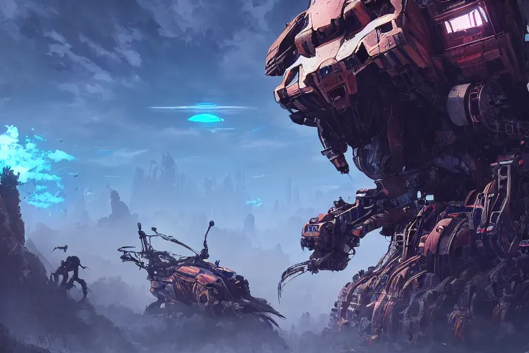 Image similar to stalker machine mecanical creature robot of horizon forbidden west horizon zero dawn bioluminiscence global illumination ray tracing hdr fanart arstation by ian pesty and alena aenami artworks in 4 k