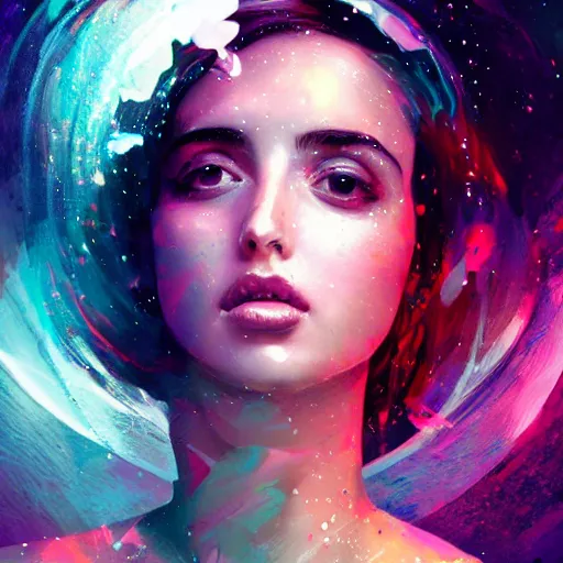 Prompt: portrait of Ana de Armas, by petros afshar, sabbas apterus, brian sum, ross tran, shattered glass, bubbly underwater scenery, radiant light