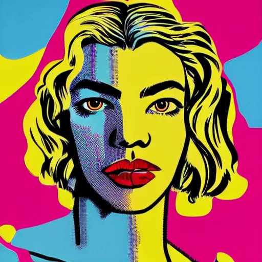 Prompt: beautiful female anya taylor - joy portrait in detail in block colour by james jean, by andy warhol, by roy lichtenstein