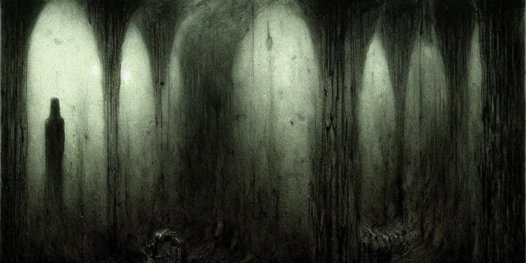 Image similar to dark scary underground by Beksinski, Luis Royo