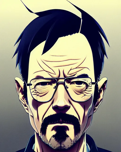 Image similar to portrait Anime man as Walter White. fine-face, pretty face, realistic shaded Perfect face, fine details. Anime. realistic shaded lighting by Ilya Kuvshinov katsuhiro otomo ghost-in-the-shell, magali villeneuve, artgerm, rutkowski, WLOP Jeremy Lipkin and Giuseppe Dangelico Pino and Michael Garmash and Rob Rey in official suit