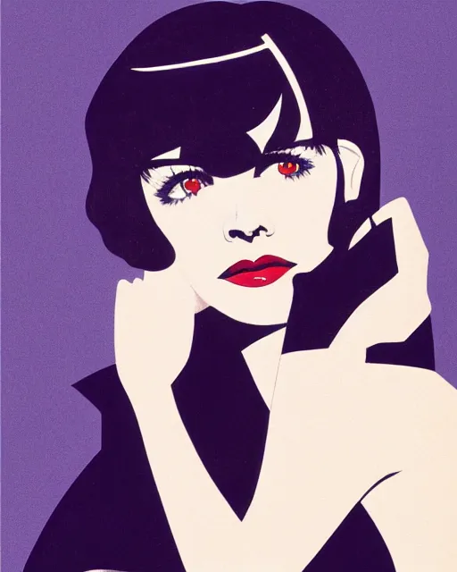 Prompt: colleen moore 2 2 years old, bob haircut, portrait painted by patrick nagel and stanley artgerm, dramatic lighting, ilya kuvshinov