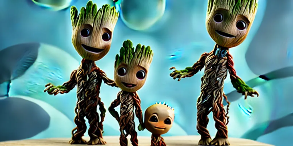 Prompt: a wholesome animation key shot of baby groot studio ghibli pixar and disney animation sharp render