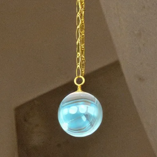 Prompt: clear glass orb, suspended flecks of gold and aquamarine in the center, reflecting light