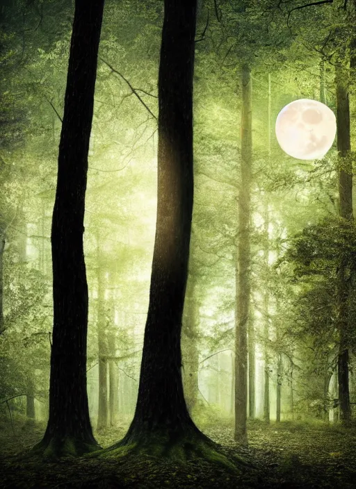 Prompt: thriller book cover of a forest with moon, realistic concept, unsplash photography, shutterstock, getty images, highly detailed photography, flickr