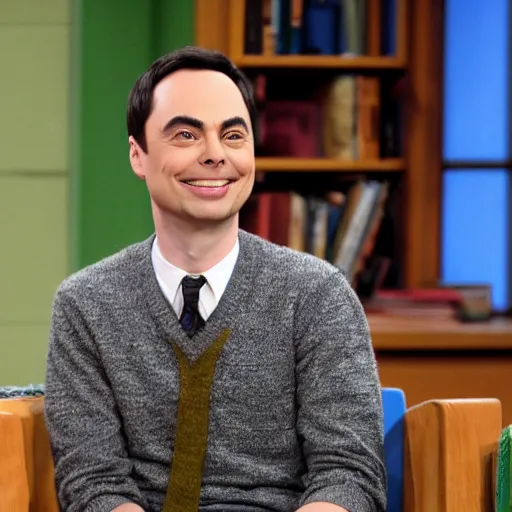 Prompt: jim parsons pretending to be mr. rodgers