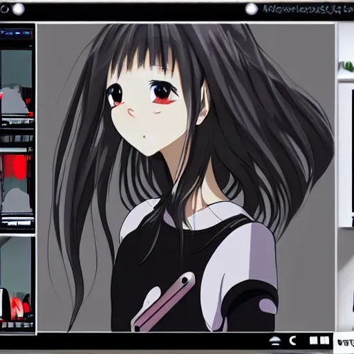 Image similar to cute anime girl caught on cctv camera, pretty face, beautiful face, photorealistic