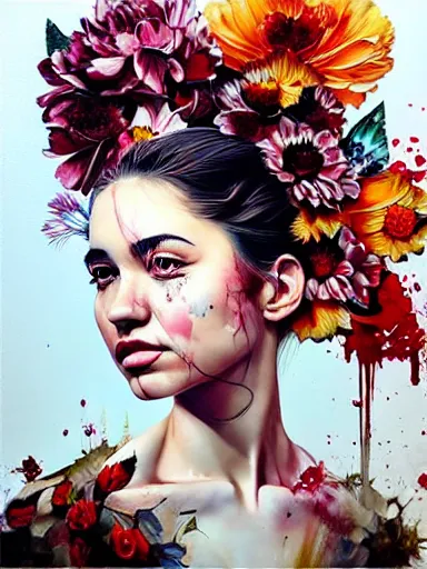 Prompt: portrait of lyndsey scott with a floral background : : painted by artgerm, karol bak, artur bordalo, sandra chevrier : : portrait, character, illustration, hyperrealism, photorealism