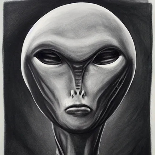 Image similar to charcoal painting of an alien