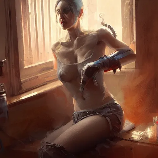 Image similar to awoke to the violent crunch of metal on wood, the hiss of the radiator, and the sickly sweet smells of antifreeze and gasoline, by wlop, artgerm, greg rutkowski