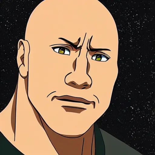 Image similar to Dwayne Johnson in anime, by studio ghibli