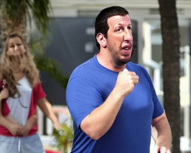 Image similar to fat gamer adam sandler wearing gamer shorts. the angel is flying.