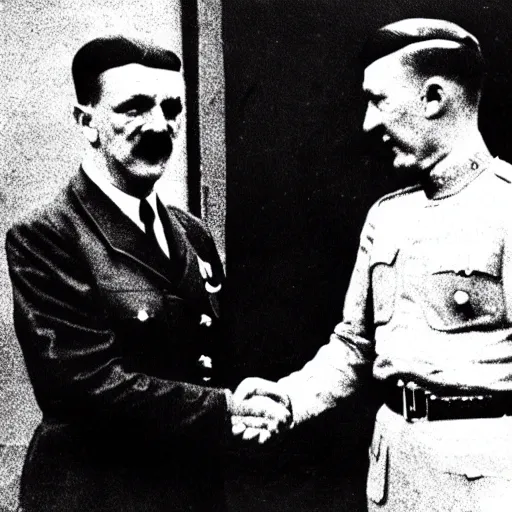 Prompt: robert lewandowski shaking hands with adolf hitler