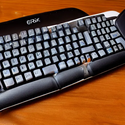 Image similar to an ergox split keyboard carved from meteorite