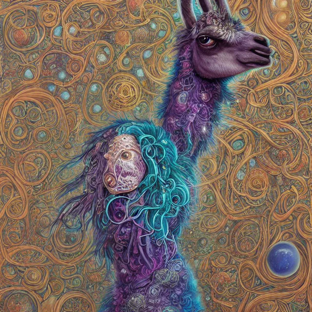 Image similar to llama with dreadlocks, space, by mandy jurgens, ernst haeckel, james jean