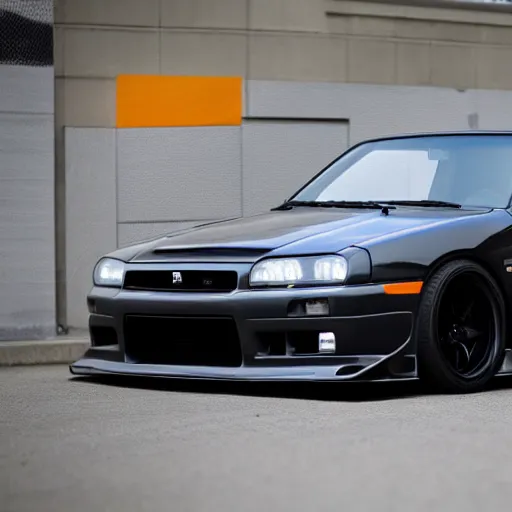 Prompt: Nissan GTR R32 Parked in alley cannon photo 1mp