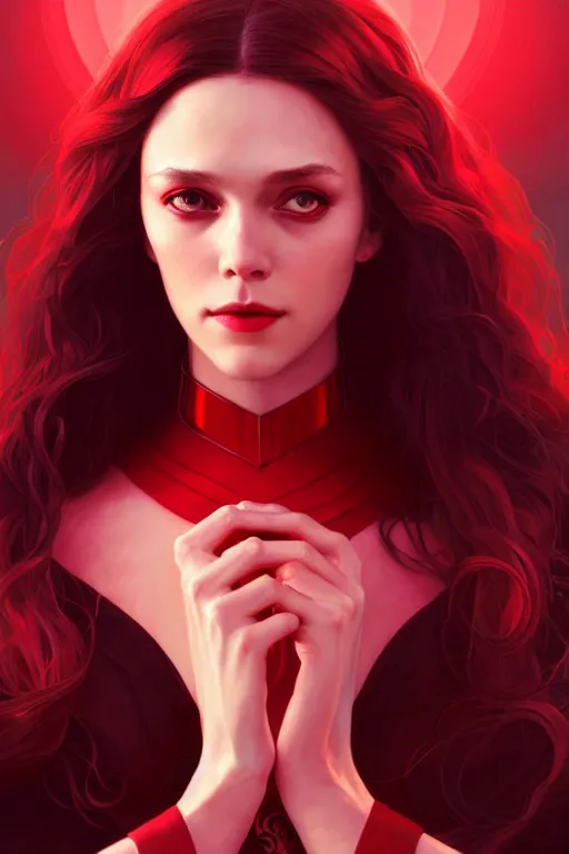 Prompt: a portrait of wanda maximoff ( scarlet witch ), fantasy, sharp focus, intricate, elegant, digital painting, artstation, matte, highly detailed, concept art, illustration, ambient lighting, art by ilya kuvshinov, artgerm, alphonse mucha, and greg rutkowski