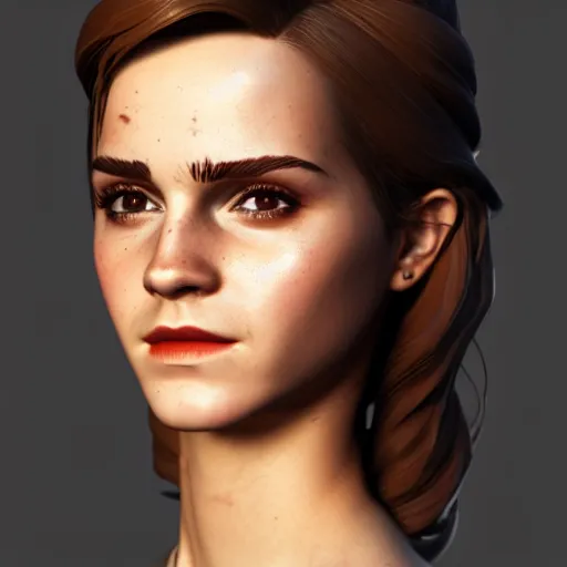 Image similar to textured film grain subsurface scattering fashion model face squinting emma watson as a fortnite character cgsociety octane render unreal engine redshift render art by J. C. Leyendecker and norman rockwell trending on artstation trending on artstation render blender behance cg superhero