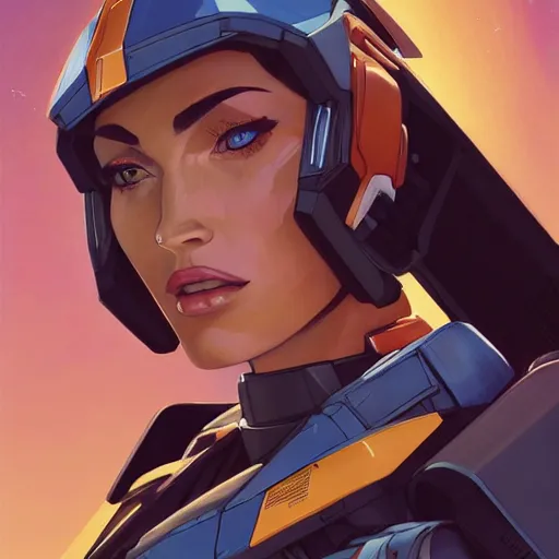 Image similar to a portrait of a stunning beautiful elite megan fox gundam pilot, with an intricate, detailed, urban inspired hiphop afro futuristic helmet, vector behance hd jesper ejsing, rhads, makoto shinkai, lois van baarle, ilya kuvshinov, rossdraws, hd, 3 2 k, ilya kuvshinov, gustav klimt