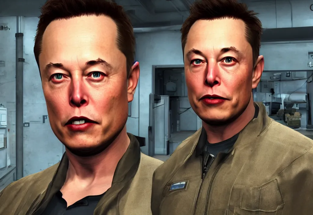 Image similar to elon musk in half life, elon musk in the video game half life, gameplay screenshot, close up, 3 d rendering. unreal engine. amazing likeness. very detailed.