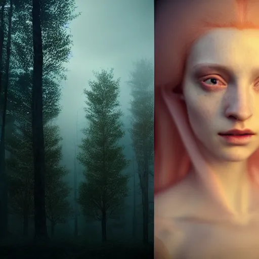 Image similar to photographic portrait of a stunningly beautiful english renaissance female in soft dreamy light at sunset, alien forest, soft focus, contemporary fashion shoot, in a denis villeneuve and tim burton movie, by edward robert hughes, annie leibovitz and steve mccurry, david lazar, jimmy nelsson, extremely detailed, breathtaking, hyperrealistic, perfect face, octane render