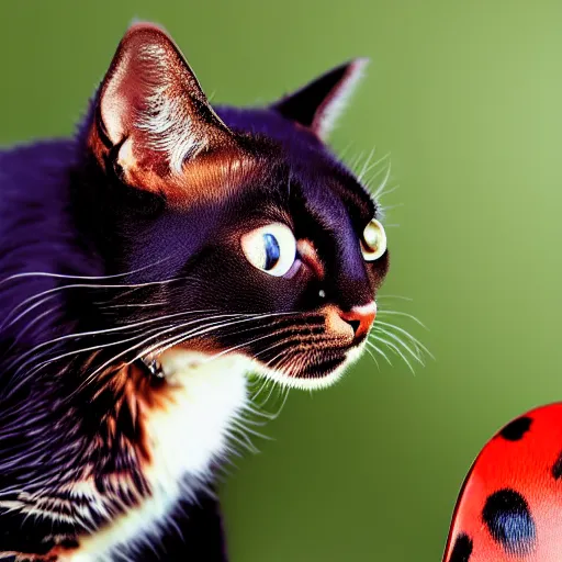 Image similar to a feline ladybug - cat - hybrid, animal photography