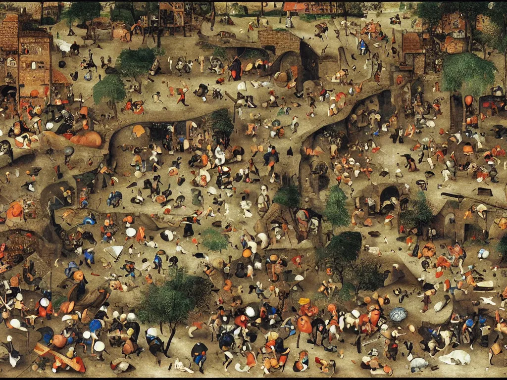 Image similar to Sega Mega Drive Genesis sidescroller game by Pieter Bruegel the Elder