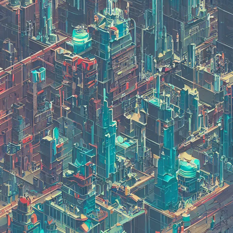 Image similar to isometric view illustration of a Cyberpunk Moscow, highly detailed, by James Gilleard and Bruce Pennington