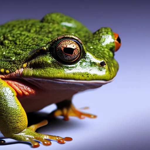 Image similar to hyperrealistic mixed media image of a frog whose head resembles alex jones, stunning 3 d render inspired art by greg rutkowski and xiang duan and thomas eakes, perfect symmetry, flesh texture, realistic, highly detailed attributes and atmosphere, dim volumetric cinematic lighting, 8 k octane detailed render, post - processing, masterpiece,