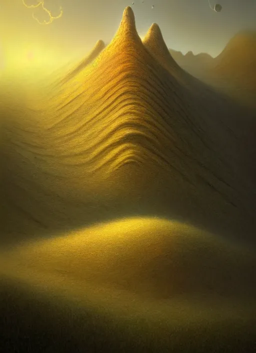 Image similar to a hyper - detailed 3 d render like a oil painting of the low - polygon hills in the golden light of dawn, surrealism!!!!! surreal concept art, lifelike, photorealistic, digital painting, aesthetic, smooth, sharp focus, artstation hd, by greg rutkowski, tyler edlin, valentina remenar and asher duran,