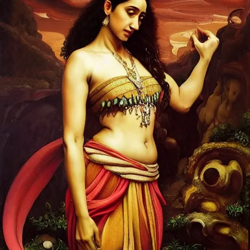 Prompt: Full body oil painting of the beautiful woman shraddha kapoor, she is wearing some withe ancient roman cloths and a surreal ornate, her hair is natural disheveled, she is approaching heaven, naturalism, dramatic lighting, high-detailed oil painting by Ilya Repin, Michelangelo da Caravaggio, William Blake, Alex Grey and Beksinski, trending on Artsatio, hystorical painting, masterpiece, 4k, 8k,