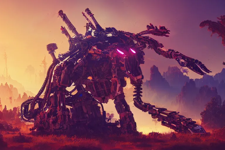 Image similar to sawtooth machine mecanical creature robot of horizon forbidden west horizon zero dawn radiating a glowing aura global illumination ray tracing hdr fanart arstation by ian pesty and alena aenami artworks in 4 k