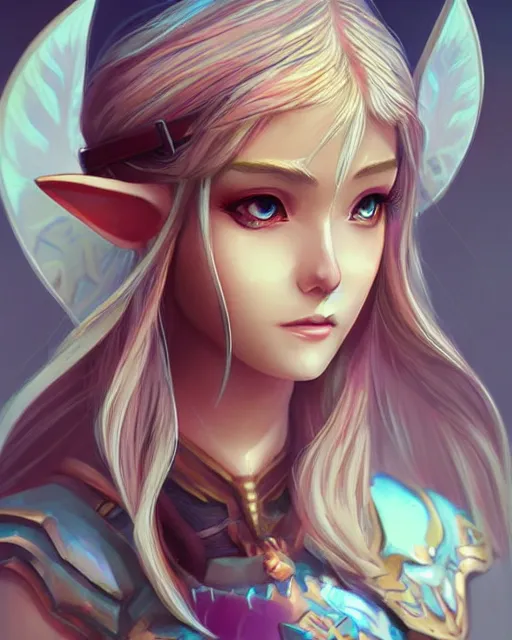 Prompt: Elf Princess Legend of Zelda anime character digital illustration portrait design by Ross Tran, artgerm detailed, soft lighting