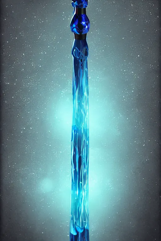 Image similar to a water magical staff, sparkling aura, bokeh, ultrafine detail, concept art, dnd, digital art, artstation