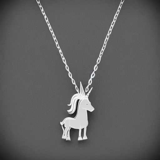 Image similar to a cute silver unicorn necklace pendant, 3 d rendering, elegant, noble, stylish