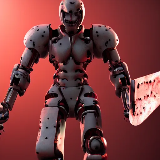 Prompt: white robot berserker cyborg full body shot with sword and blood oil style expressionism, ultra realistic, high quality octane render blender 8 k