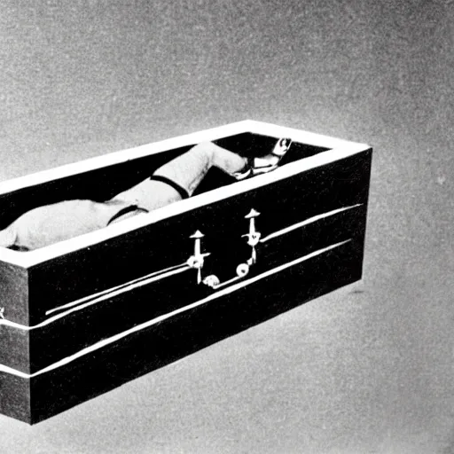 Prompt: bot in a coffin