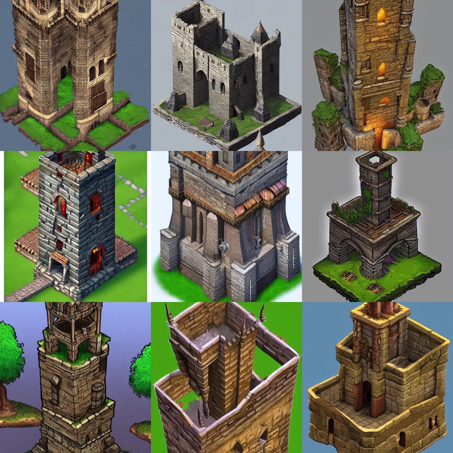 Prompt: medieval narrow tower, isometric game asset, artstation