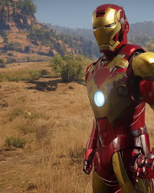 Prompt: robust bulky and sleek iron man suit in red dead redemption 2, cinematic, photorealistic