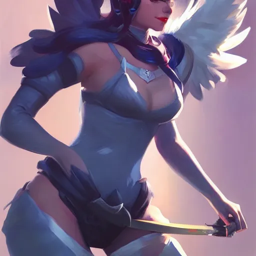 Image similar to greg manchess portrait painting of partially armored ahri as overwatch character, medium shot, asymmetrical, profile picture, organic painting, sunny day, matte painting, bold shapes, hard edges, street art, trending on artstation, by huang guangjian and gil elvgren and sachin teng