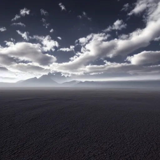 Prompt: Ground view of the surface of an exoplanet, sharp, detailed, clouds, exotic endless horizon, beautiful landscape, award winning photography
