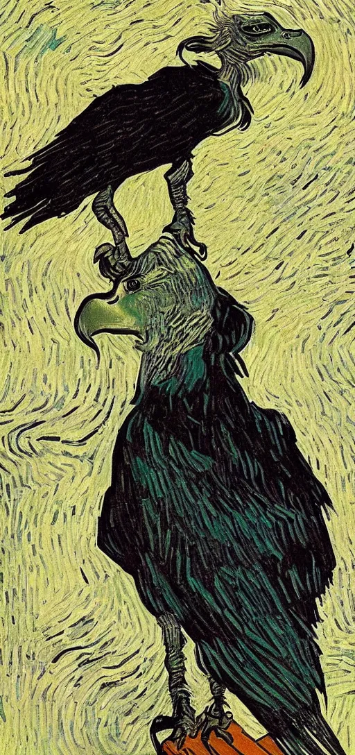 Image similar to vulture look in the style of Vincent Van Gogh