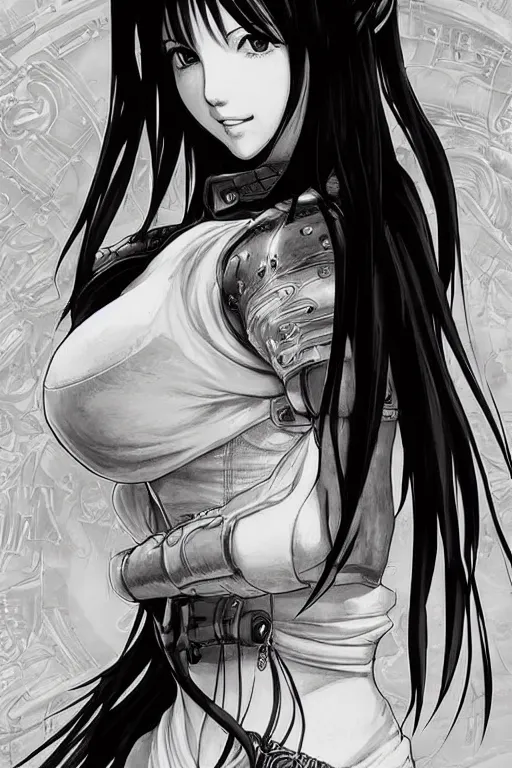 Image similar to highly detailed manga line art portrait of tifa from Final Fantasy, very detailed, realistic, by Stanley Artgerm Lau, greg rutkowski, thomas kindkade, alphonse mucha, loish, norman rockwell J.