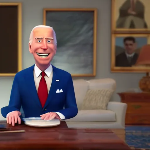 Image similar to joe biden on meth as seen in award winning animated pixar movie 4k octane render