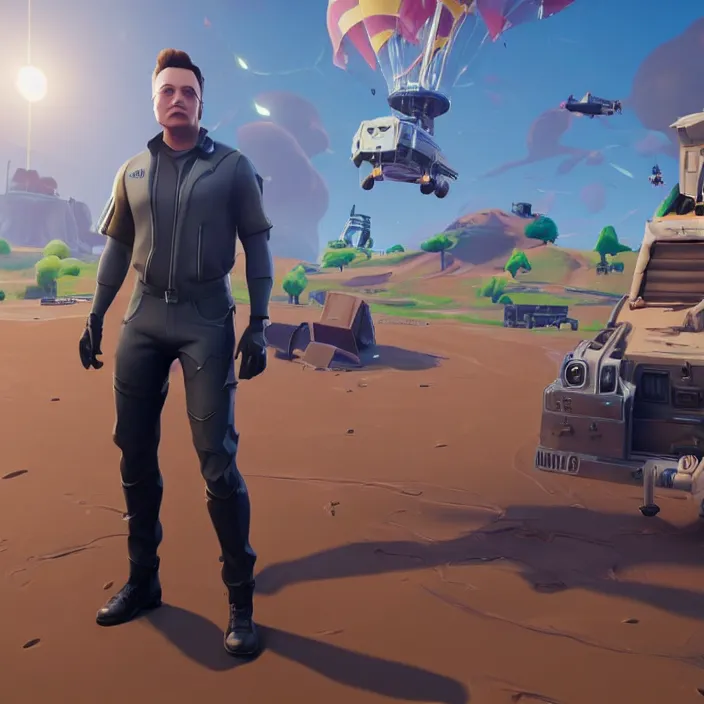 Image similar to elon musk in the video game fortnite, 3 d rendering, unreal engine, amazing likeness, very detailed