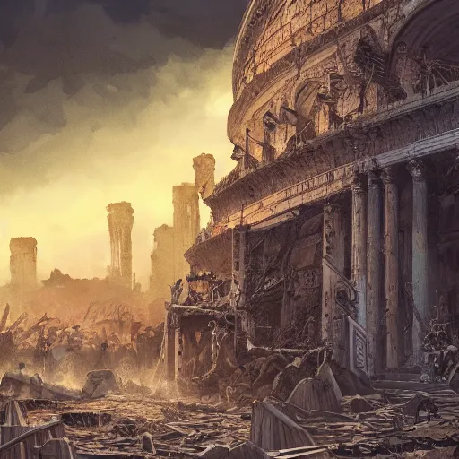 Image similar to barbarian sack of Rome, last day on earth, dynamic lighting, cinematic, establishing shot, extremely high detail, shining, photo realistic, cinematic lighting, intricate line drawings, 8k resolution