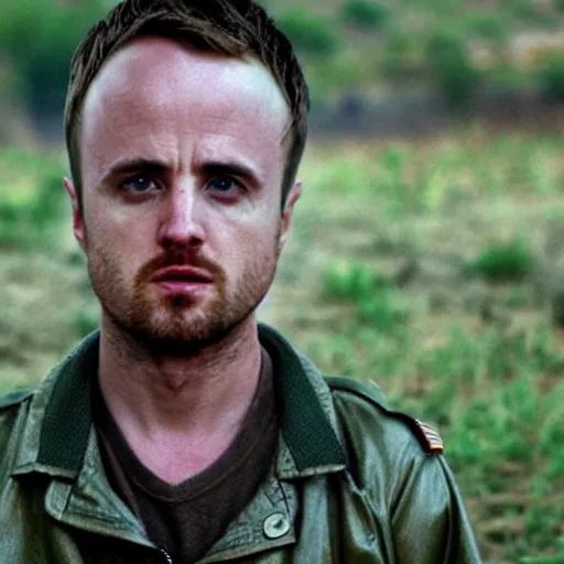 Prompt: jesse pinkman from breaking bad in the vietnam war, 4 k, hyper realistic